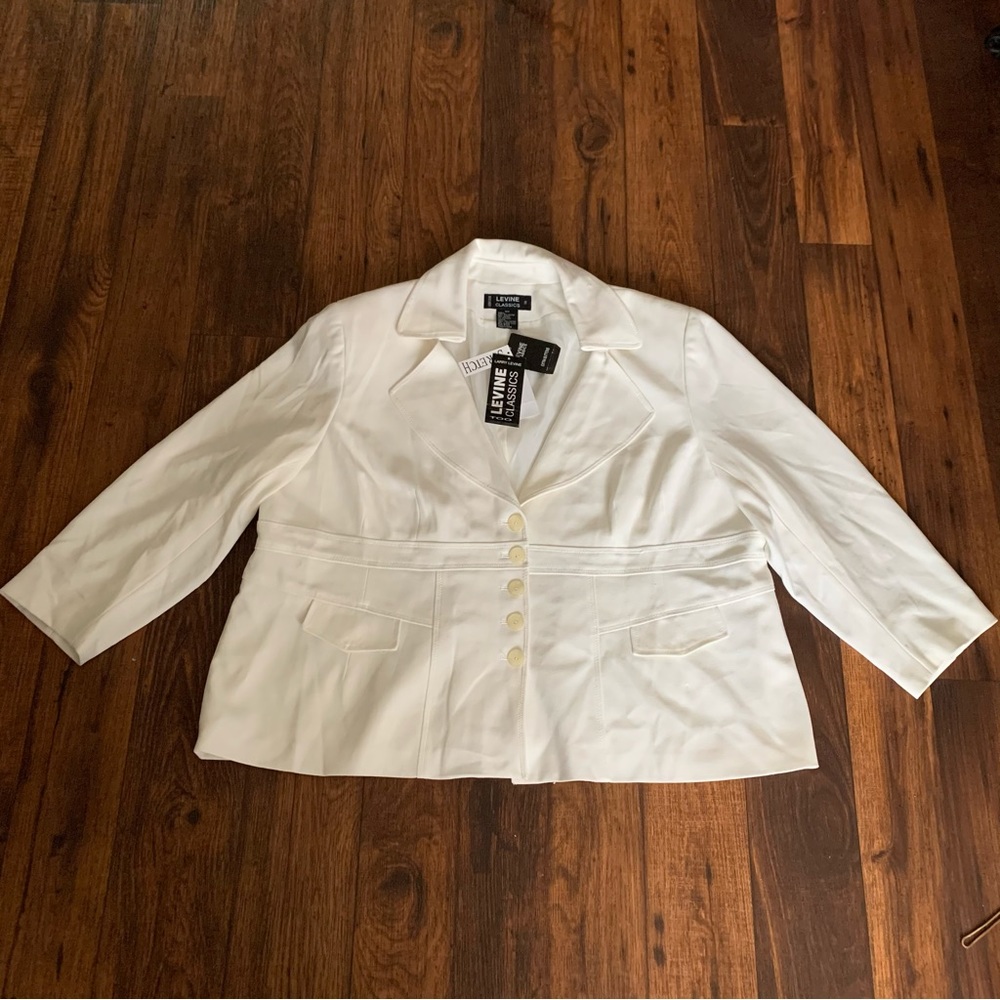 Larry Levine Classics Suit Jacket Blazer, cream, lined Coat, 30W plus size coat.